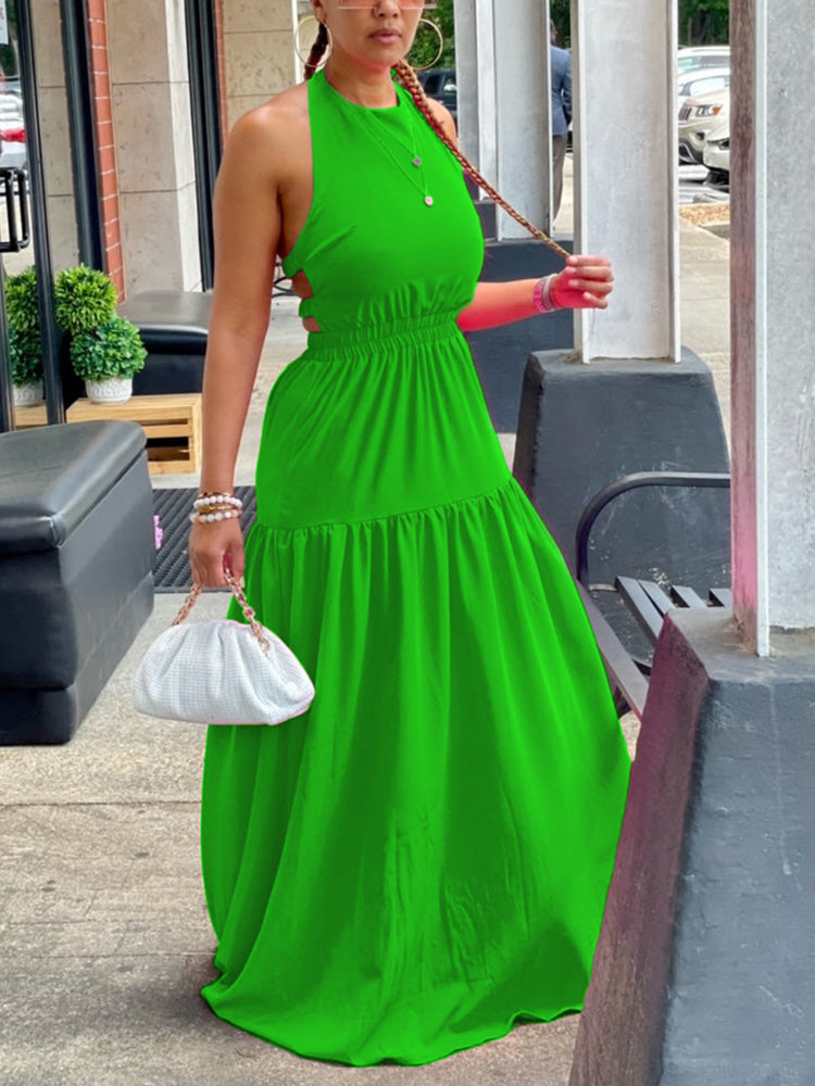 Women Sleeveless Halter Backless Maxi Dress
