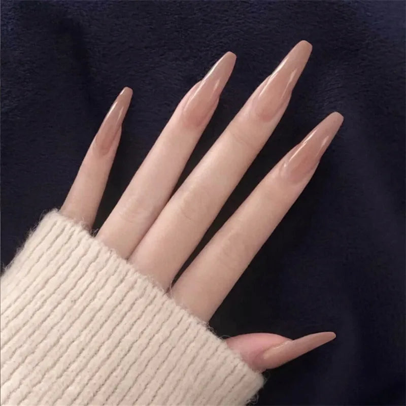 24Pcs/Box Almond Round False Nails Detachable Stiletto Fake Nails