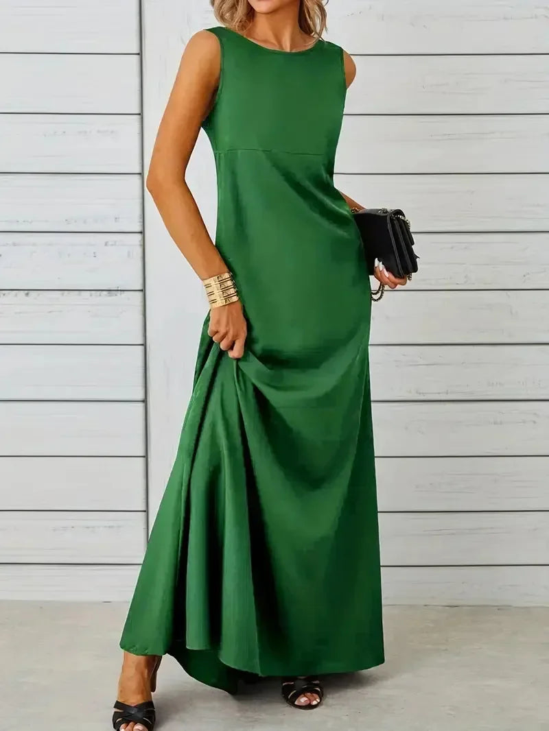 2026 Summer Elegant  Fashion Solid Sleeveless O-neck Slim Maxi Dress