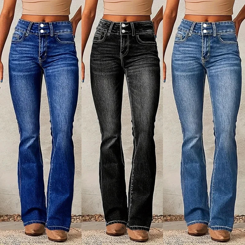 Elegant Vintage Button Pocket Straight Jeans