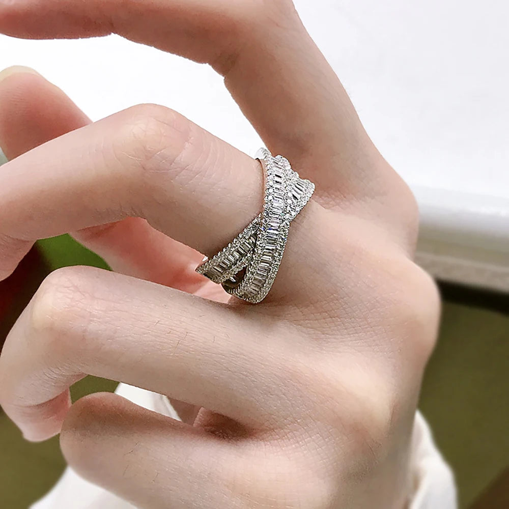 Luxury 100% 925 Real Silver High Carbon Diamond Cross Wedding Rings for Women