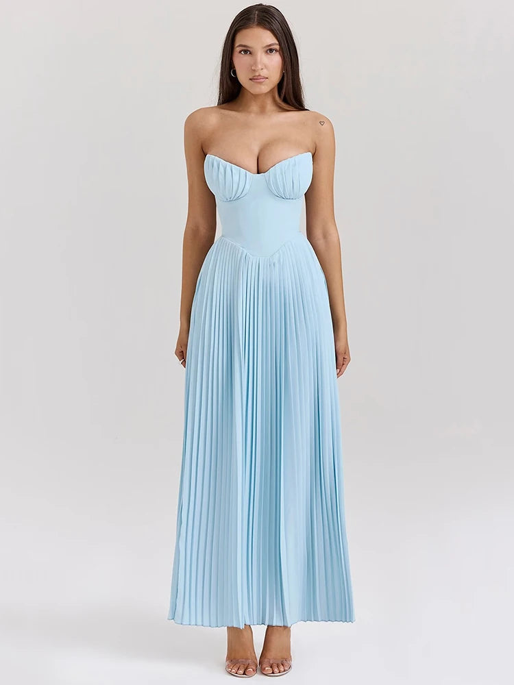 Off-shoulder Backless Pleated Maxi Dress