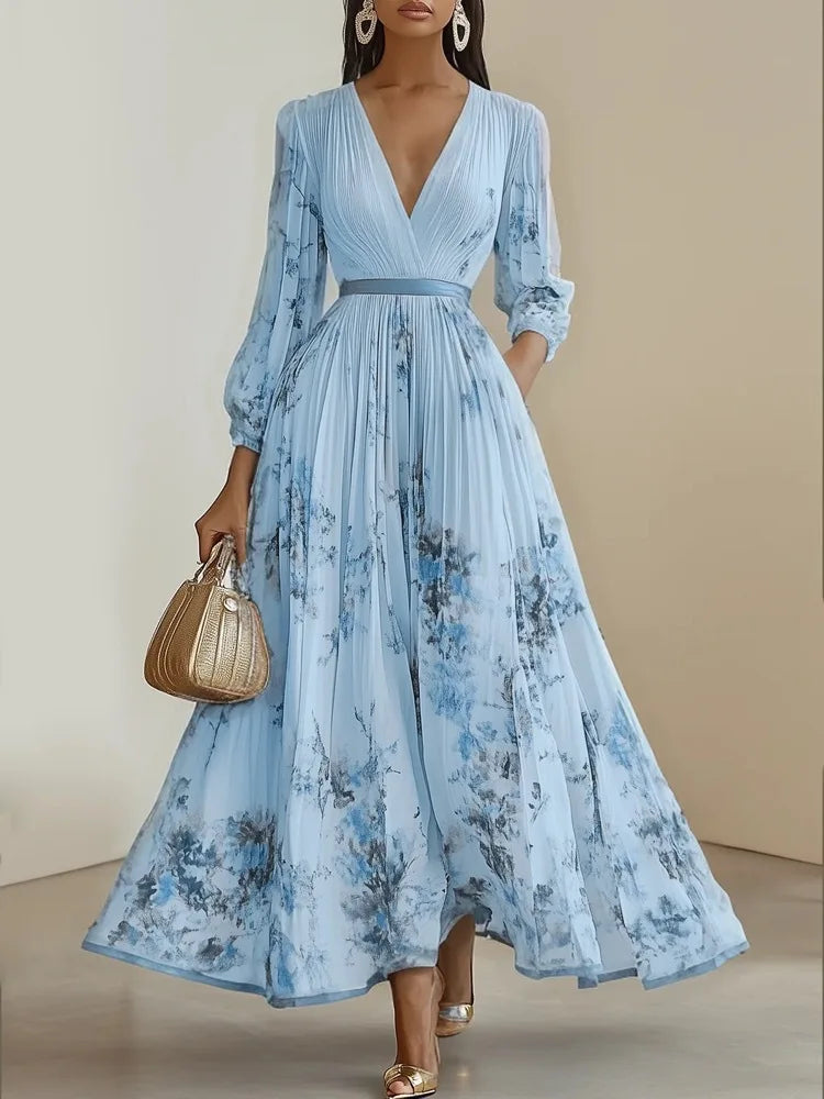 Women's Floral Pleated Maxi Dress