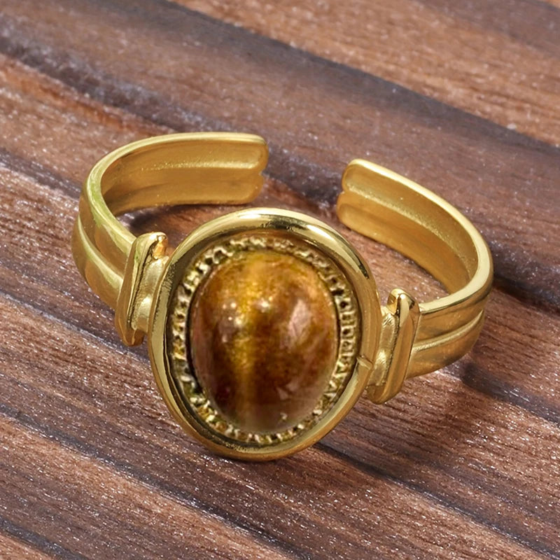 Luxury Novel Rings with Imitation Tiger Eye Stone