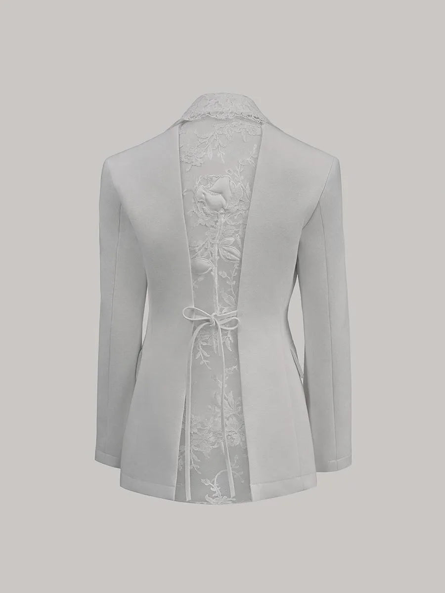 Solid Spliced Lace Sheer Sexy Jacket
