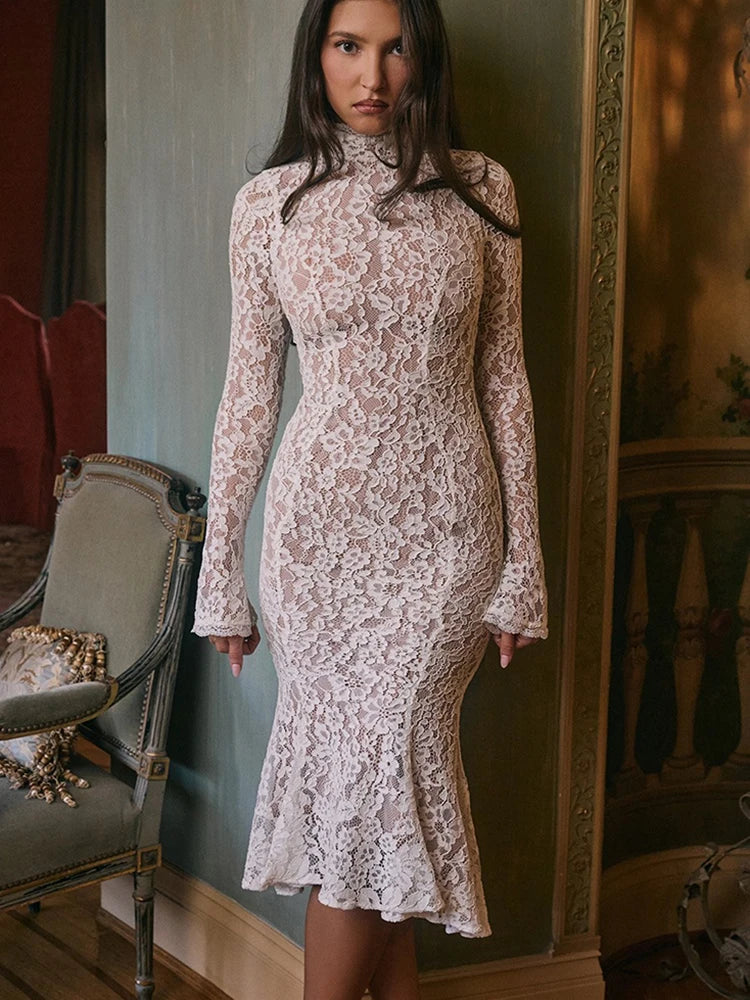 Sexy See Through Lace Midi Dress