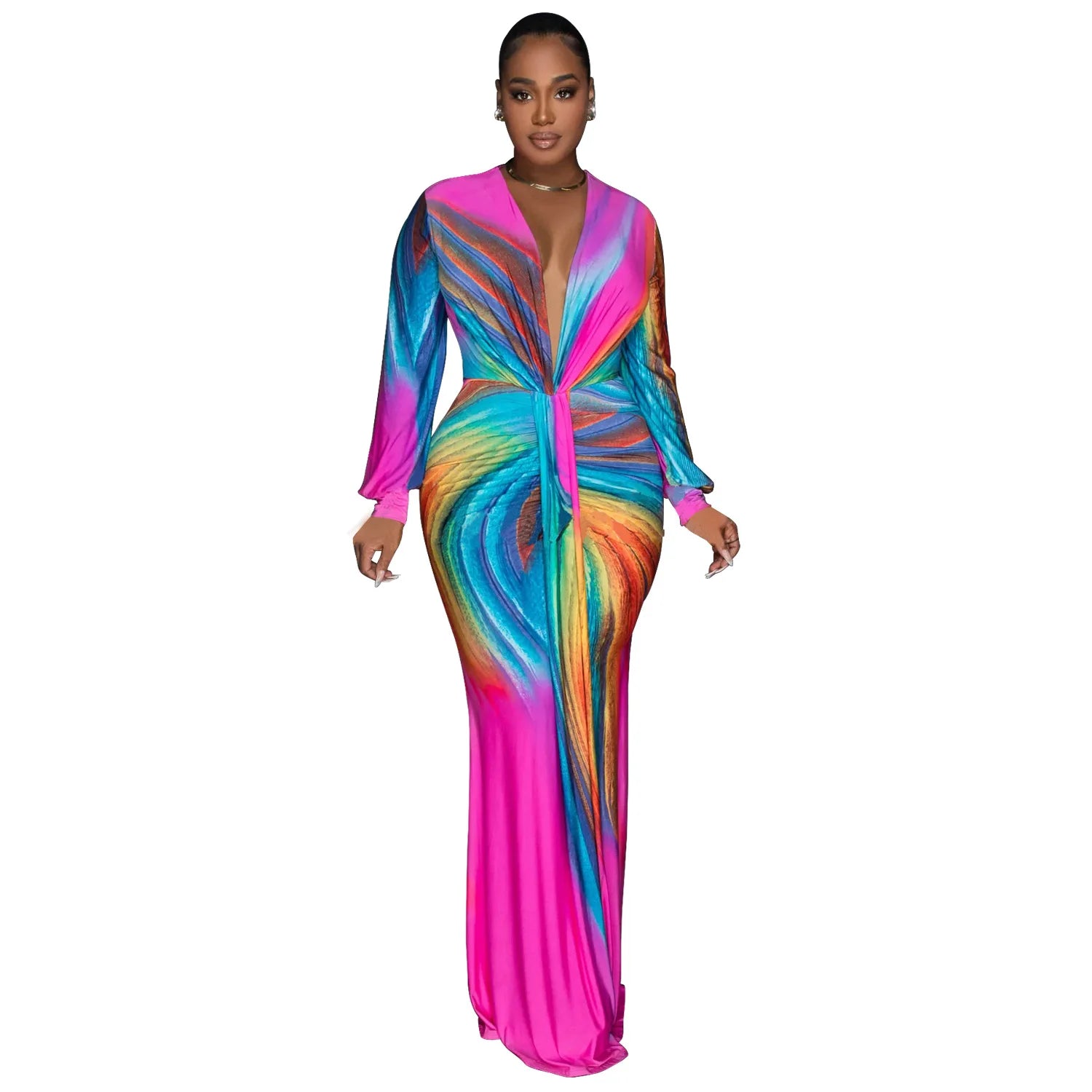 Summer Holiday Full Sleeve V-Neck Long Maxi Dress