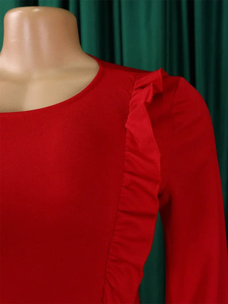Long Sleeves Peplum Ruffles Bodycon Dress