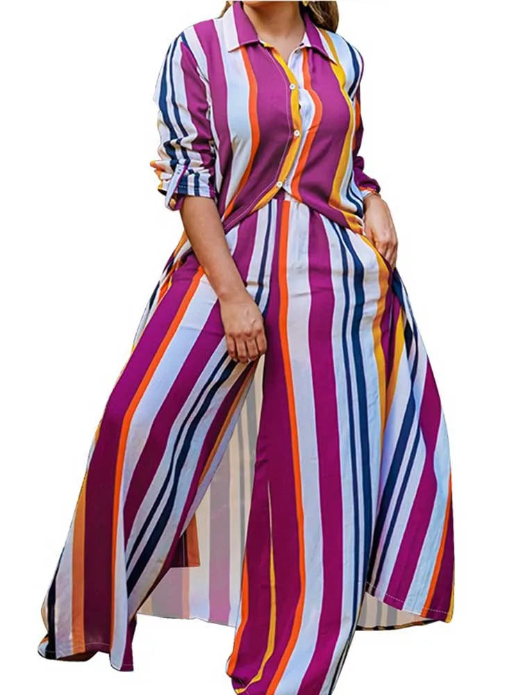Plus Size Matching Sets Long Shirt Top and Pants Sets