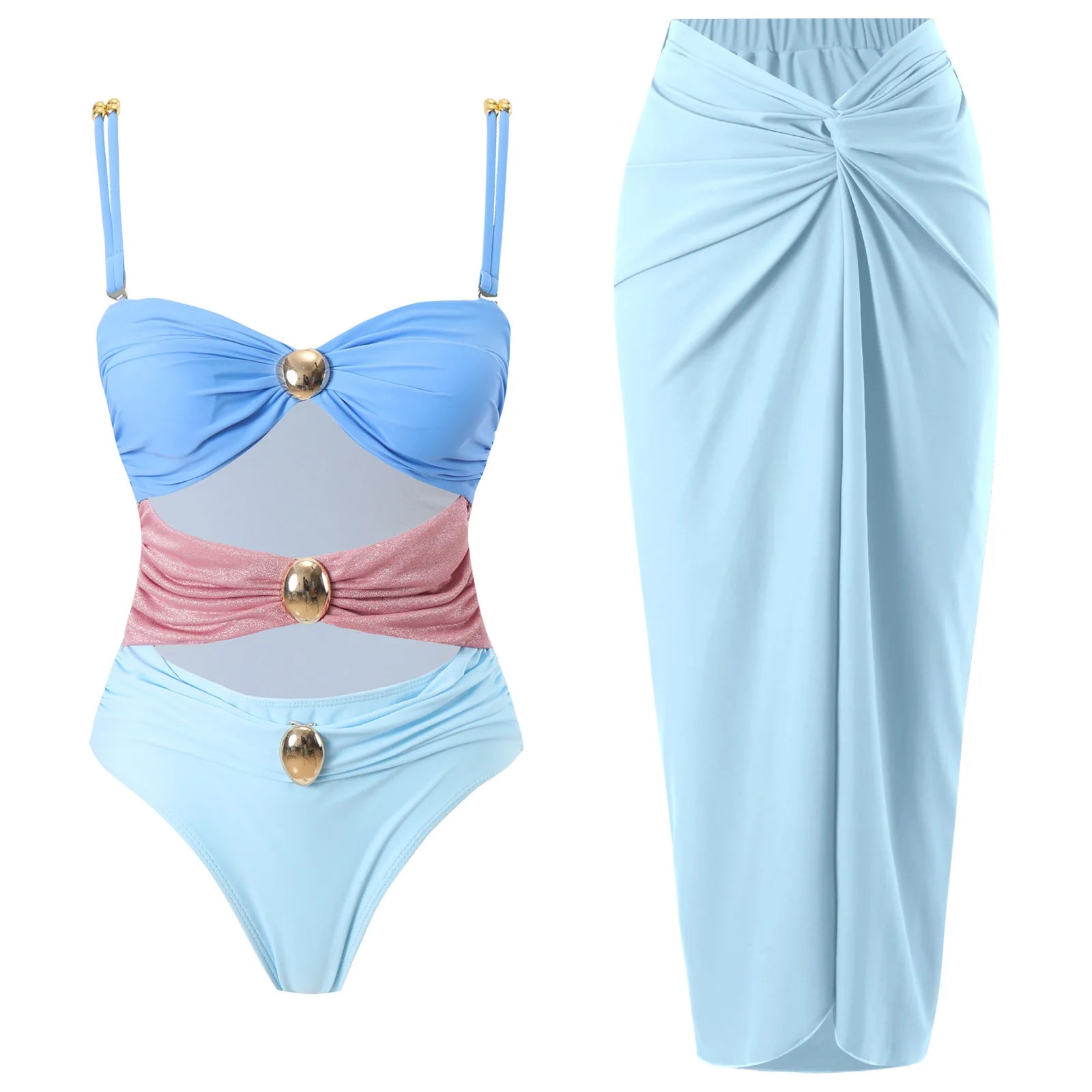 One-Shoulder Ruffled Print Floral Swimsuit Set Cover Up