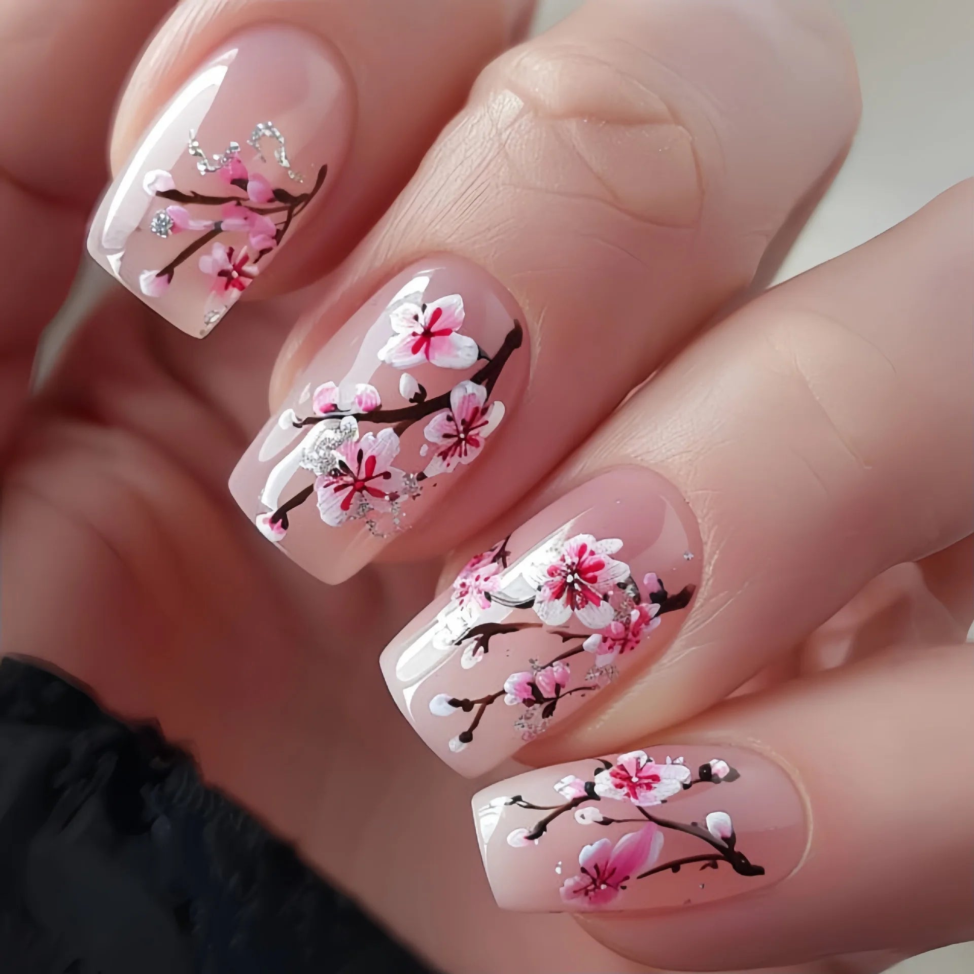24pcs Press on Nails Flower Design