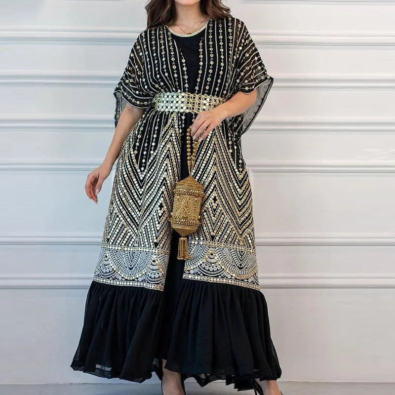 Retro Casual Pleated Tank Dress Set With Bat Sleeve Cardigan