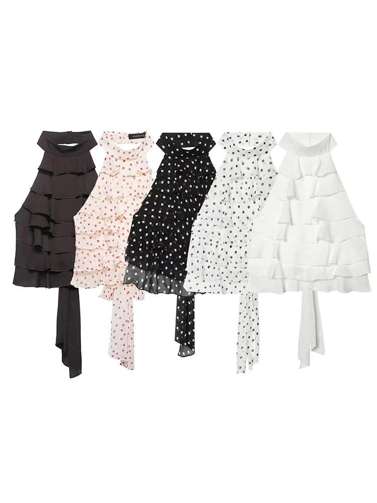 Elegant Ladies Halter Neck Ruffle Chiffon Blouse - Summer Wear