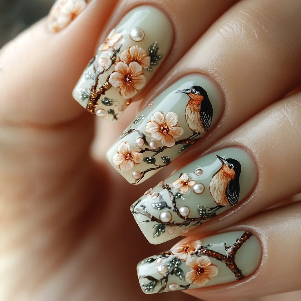 24pcs Press on Nails Flower Design