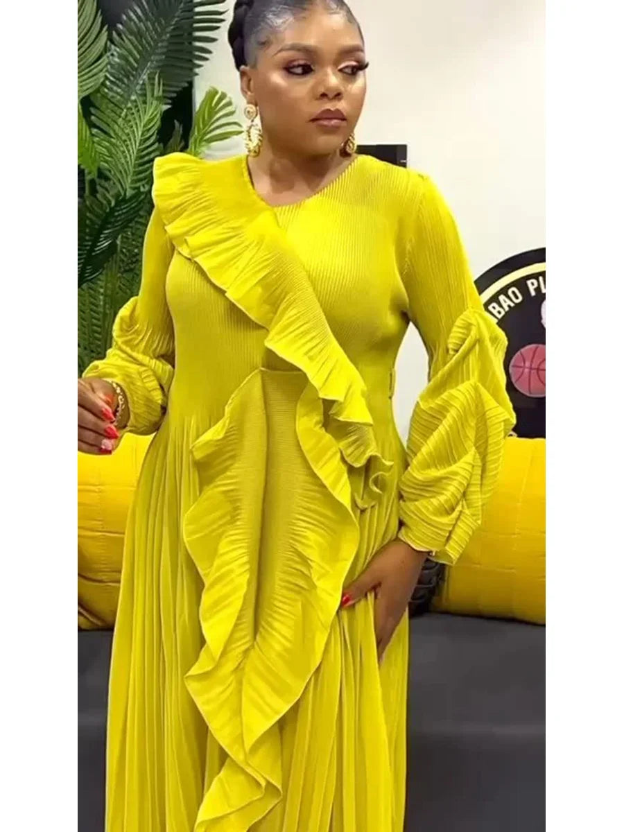 Elegant Irregular Ruffles Spliced Pleated Dress