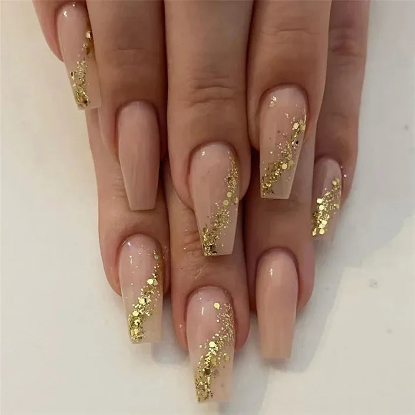 24Pcs/Set Acrylic Long Ballet Press on Nail Tips Coffin Wearing Reusable False Nails