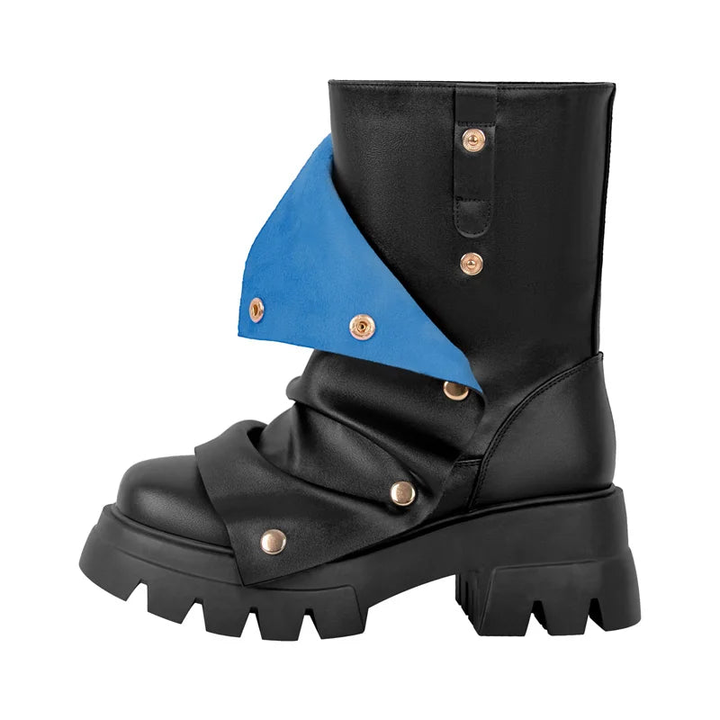 Round Toe Platform Fold Over Boots
