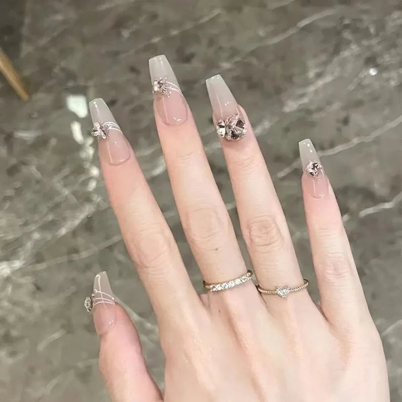 24Pcs Pink Ballet Fake Nails