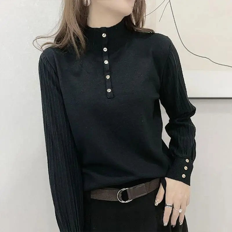 Autumn and Winter Semi High Neck Knitted Sweater