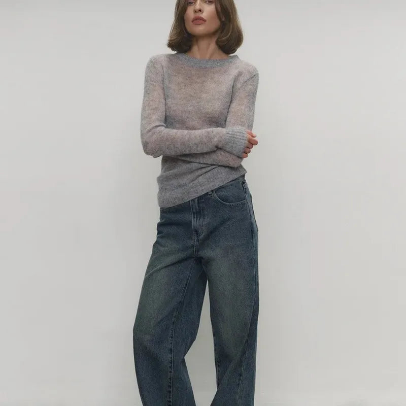 Round Neck Knit Pullover Sweater Top