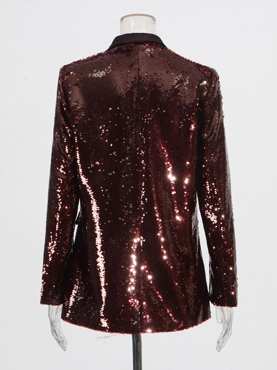 Solid Spliced Sequines Slimming Jackets
