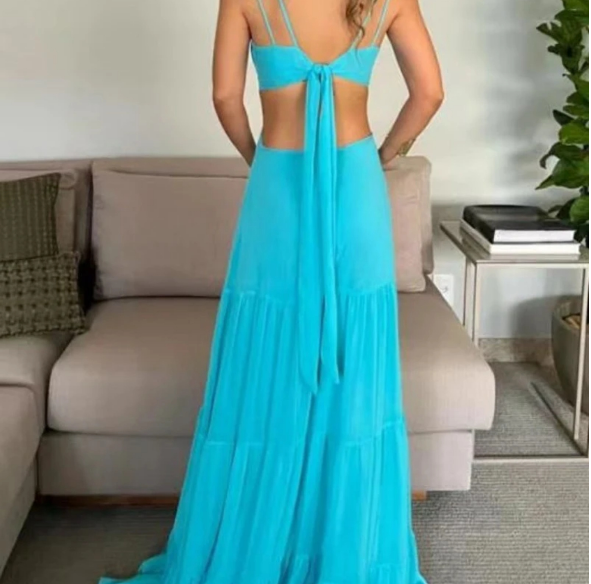 Elegant Hollow Out High Waist Pleated Long Dress