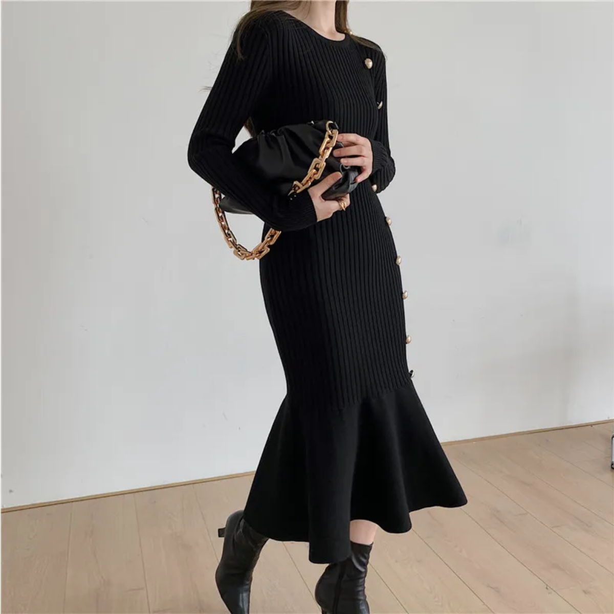 Autumn Warm Korean Fashion Knitted Vintage Dresses