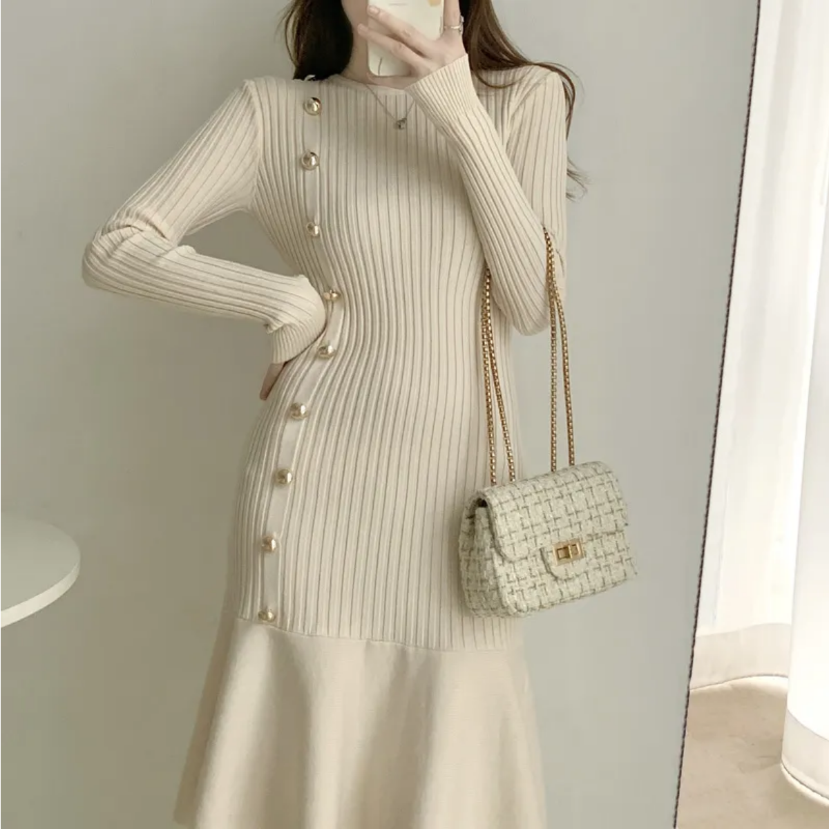 Autumn Warm Korean Fashion Knitted Vintage Dresses