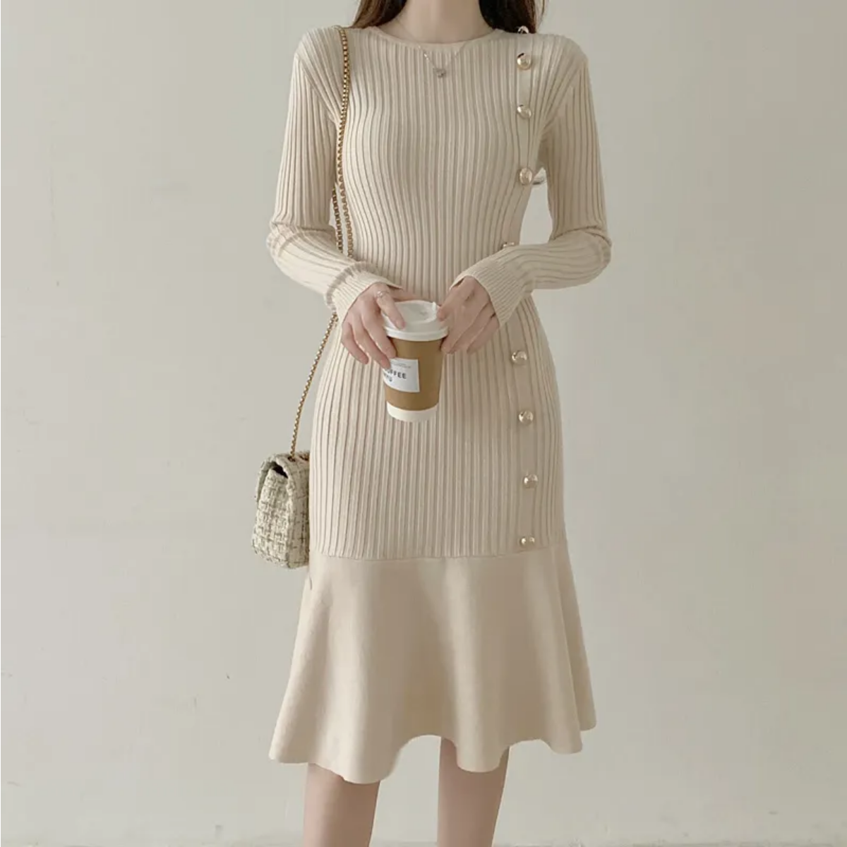 Autumn Warm Korean Fashion Knitted Vintage Dresses