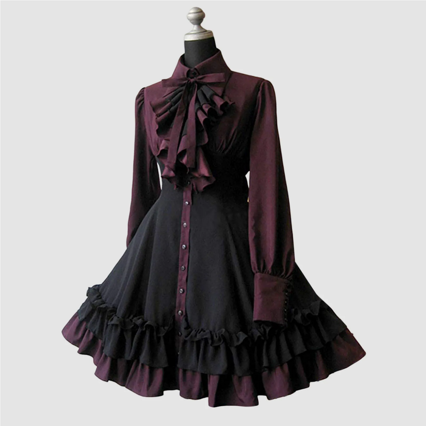 Vintage  Lolita Dress Bow Collar High Waist Victorian Princess Gothic Dress