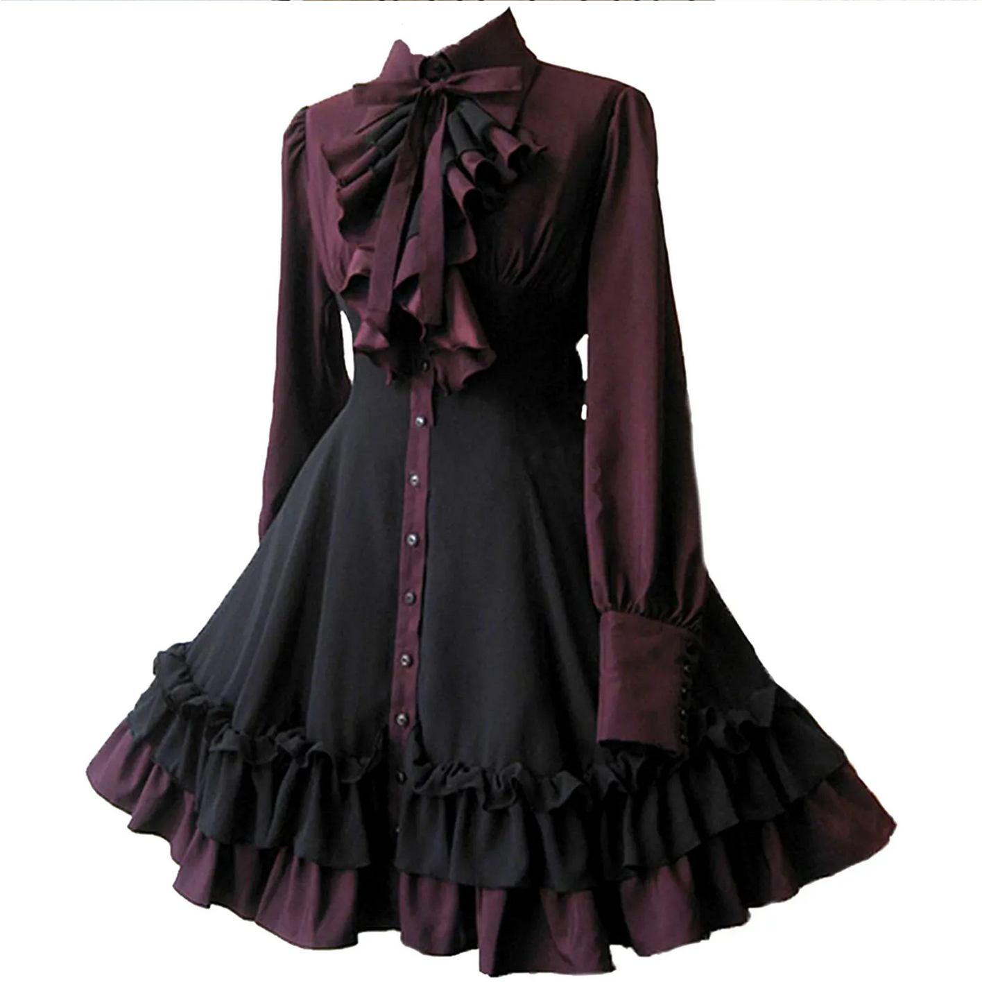 Vintage  Lolita Dress Bow Collar High Waist Victorian Princess Gothic Dress