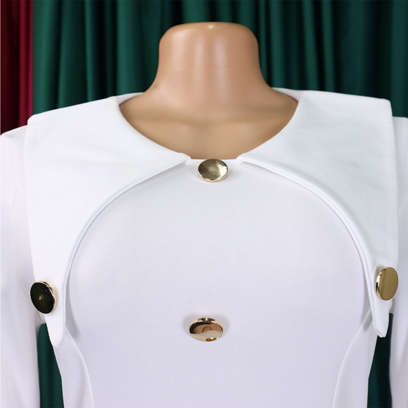 Elegant Long Sleeve Bodycon V Neck Button Flare Vintage Royal Blue Black White Claret Office Dress