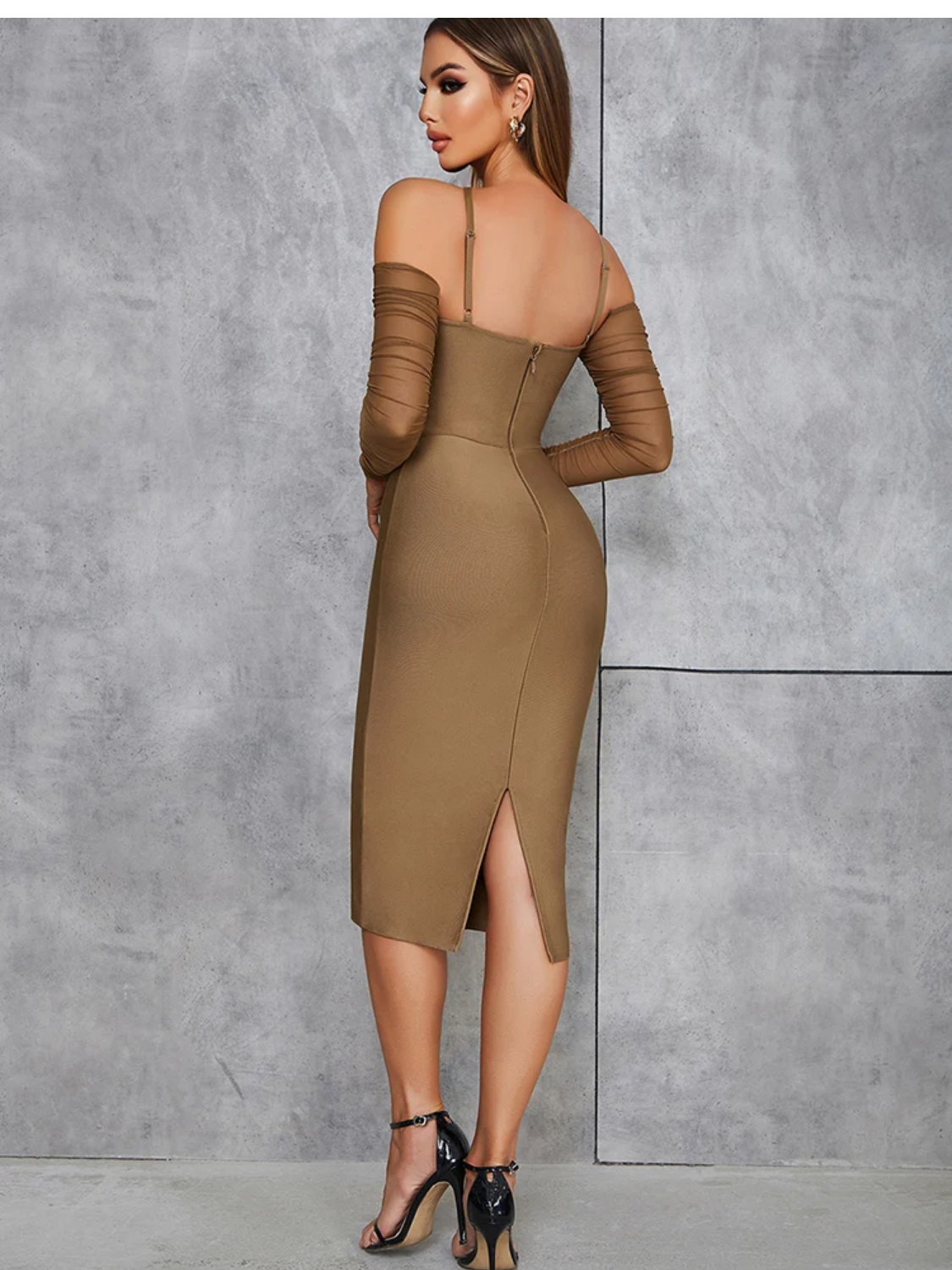 Elegant Long Sleeve Off Shoulder Mesh Ruched Bandage Dresses