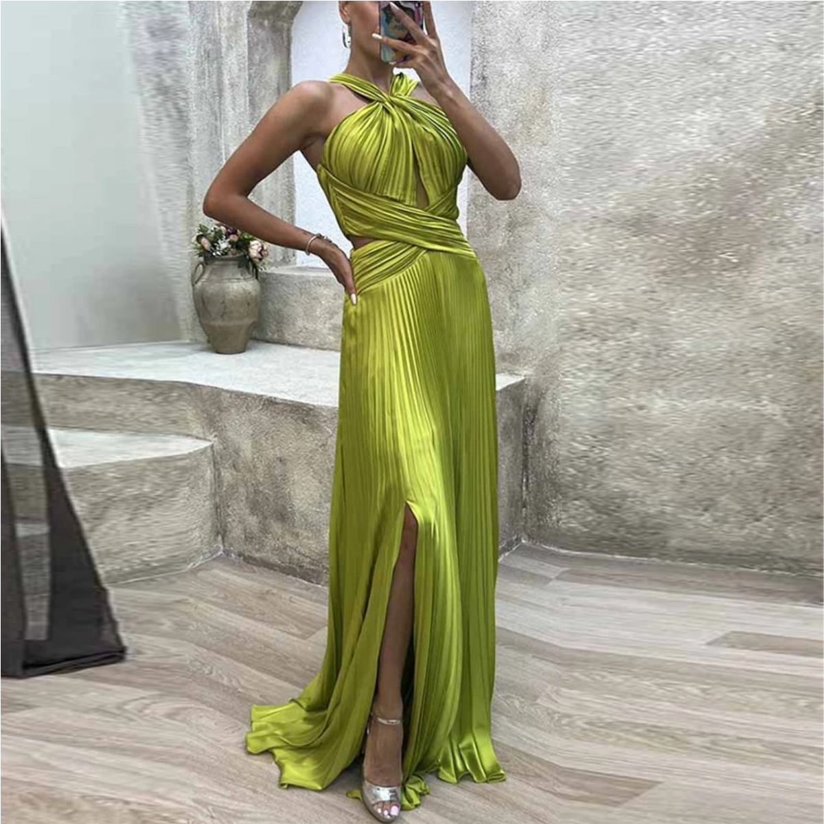 Halter Hollow Out High Waist Slim Maxi Dress