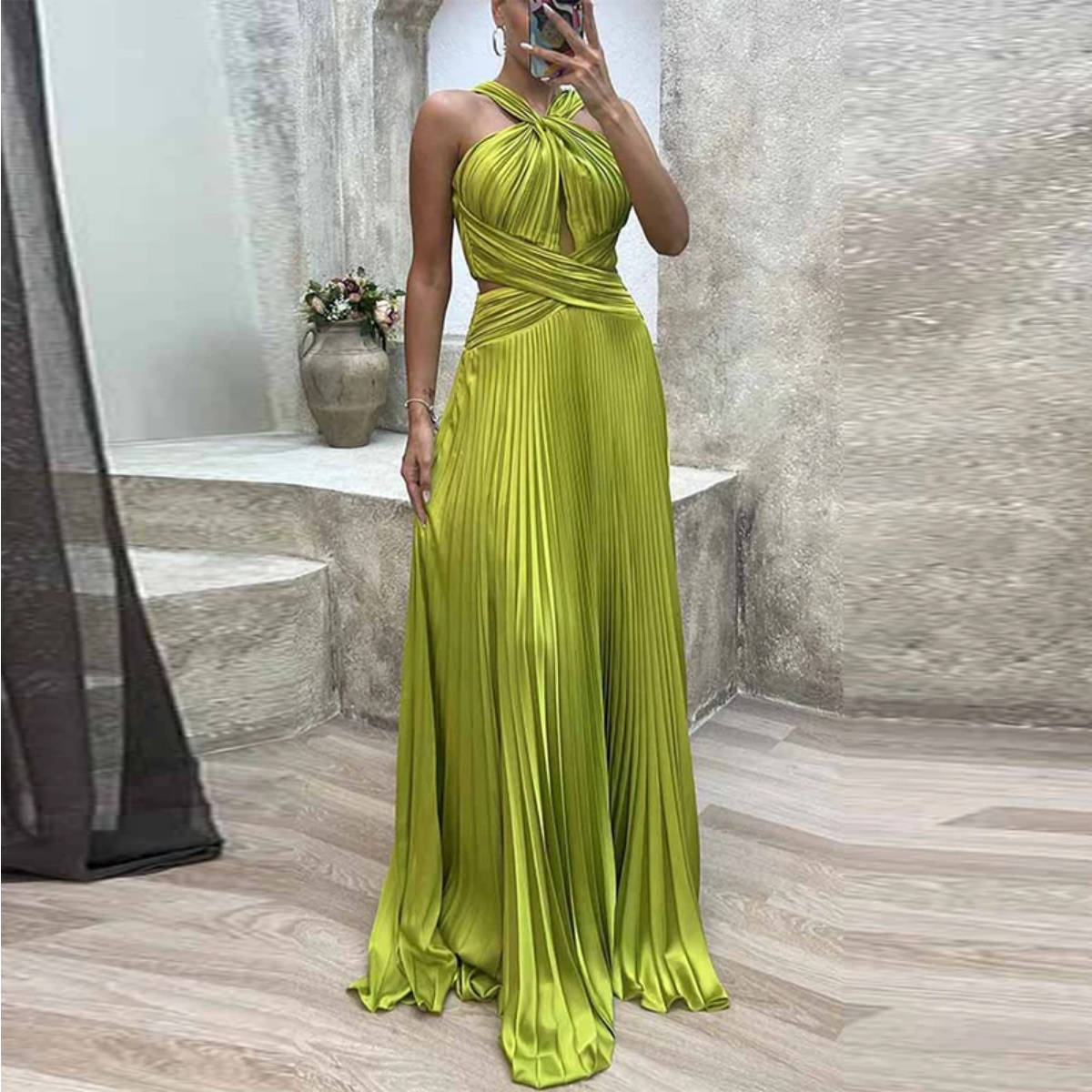 Halter Hollow Out High Waist Slim Maxi Dress