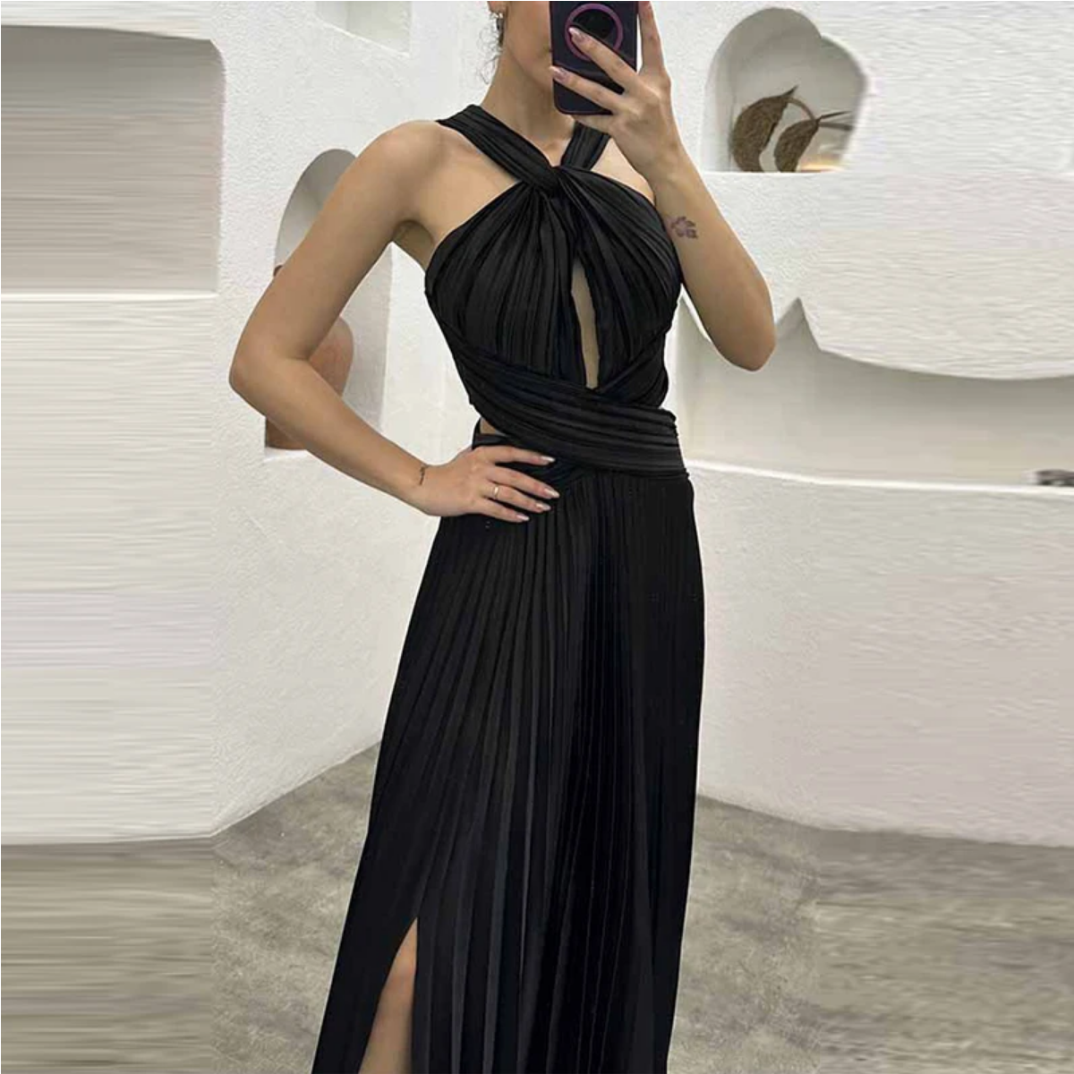 Halter Hollow Out High Waist Slim Maxi Dress