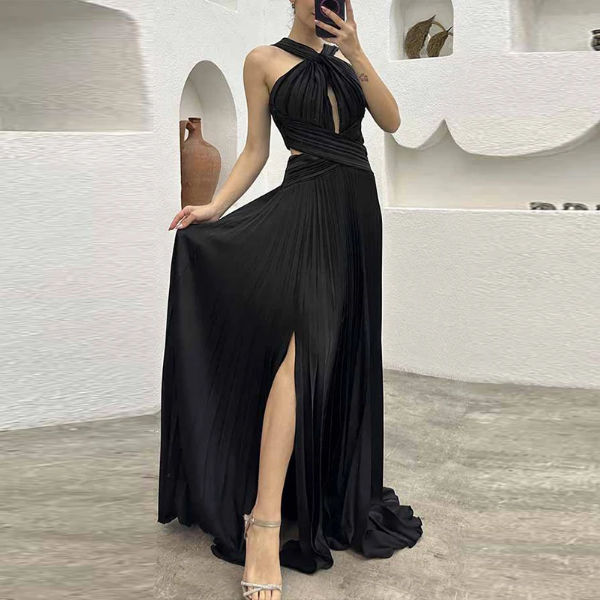 Halter Hollow Out High Waist Slim Maxi Dress