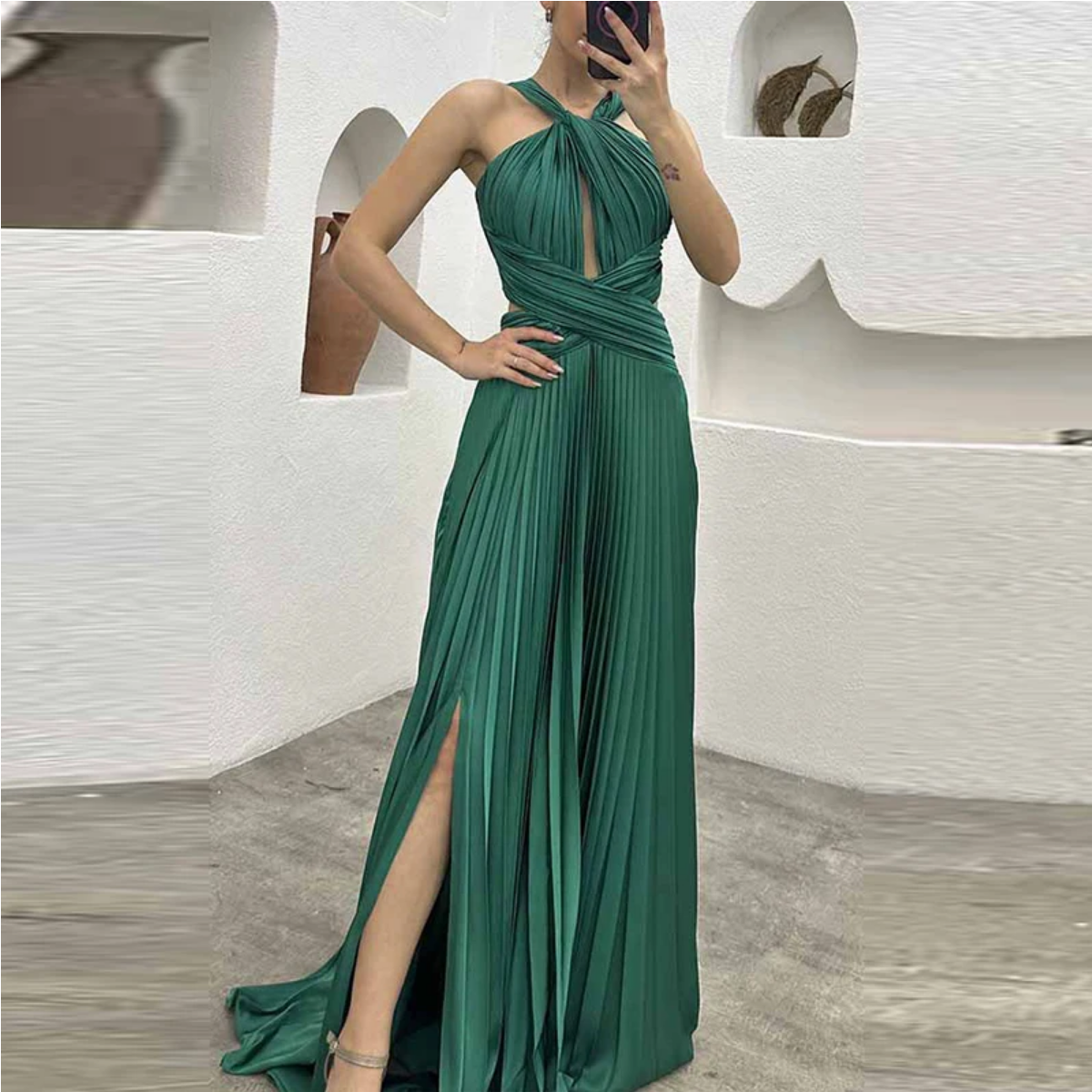 Halter Hollow Out High Waist Slim Maxi Dress