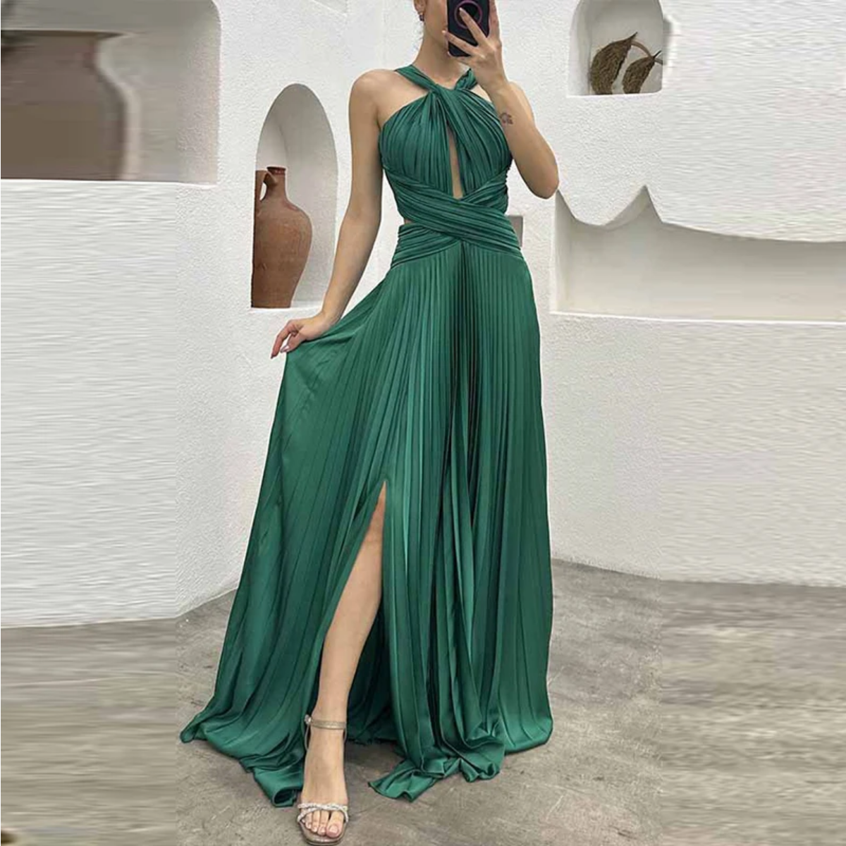 Halter Hollow Out High Waist Slim Maxi Dress