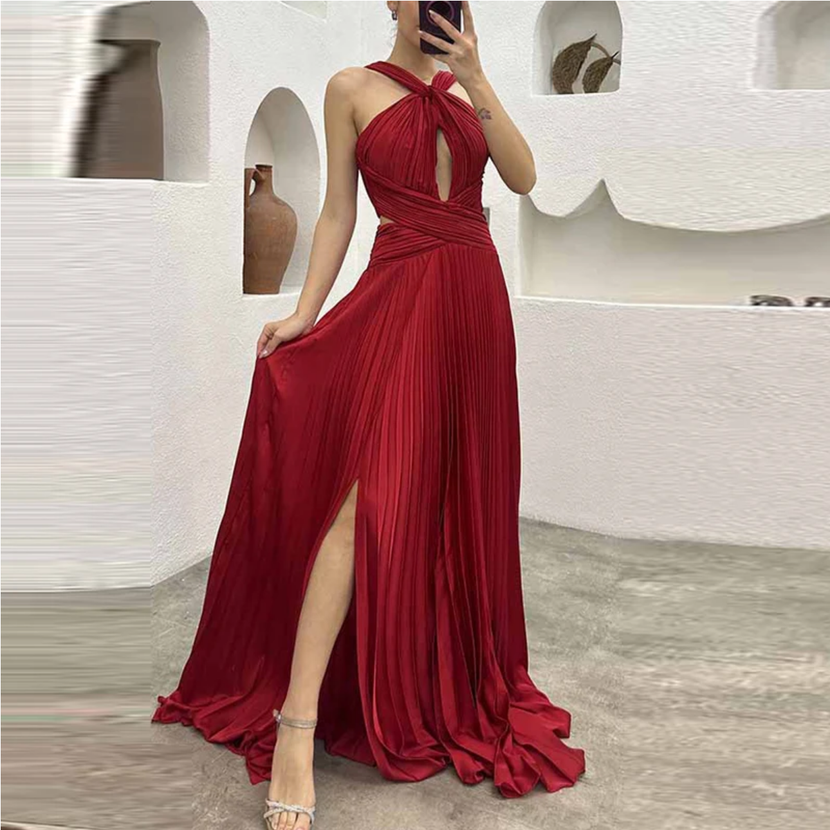 Halter Hollow Out High Waist Slim Maxi Dress