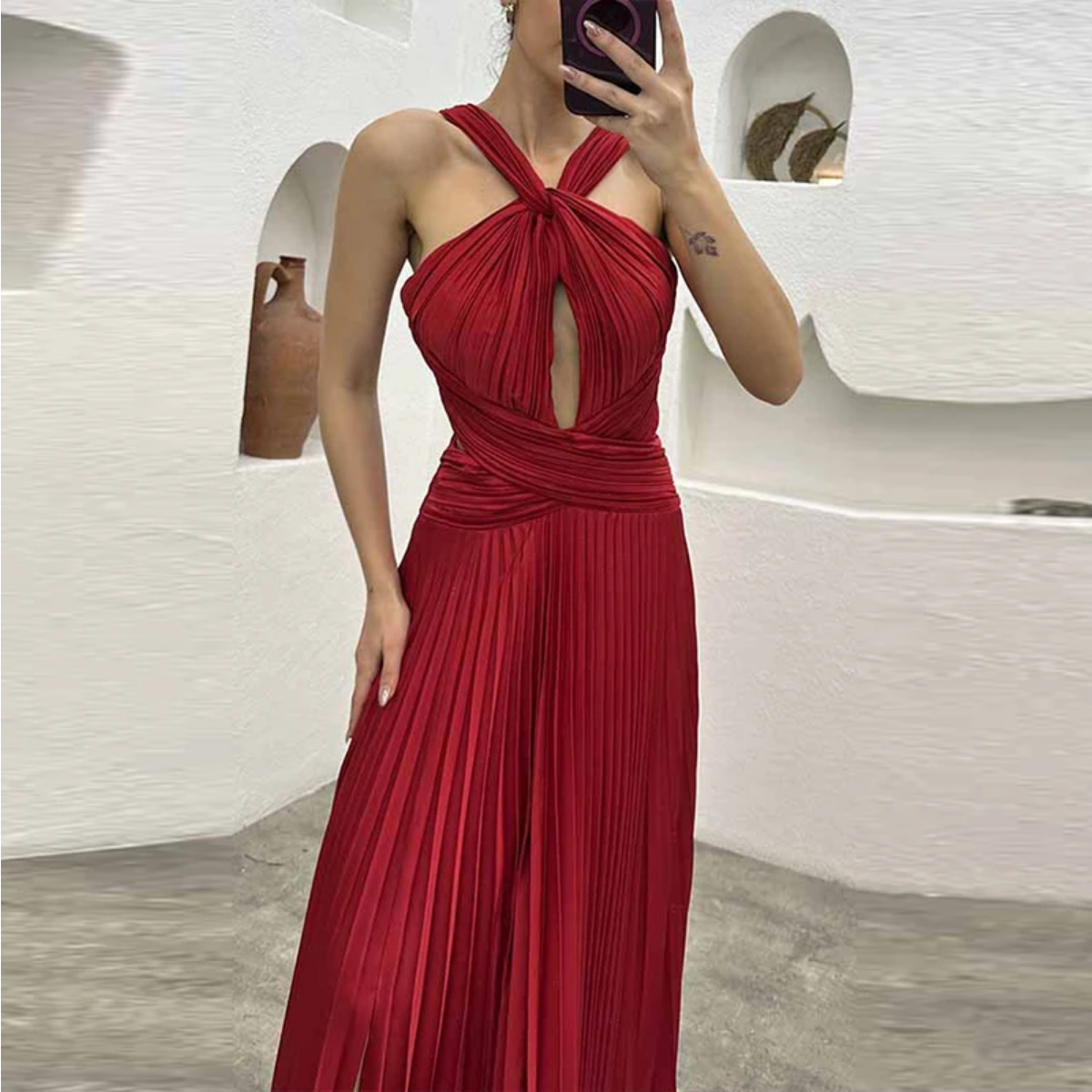 Halter Hollow Out High Waist Slim Maxi Dress