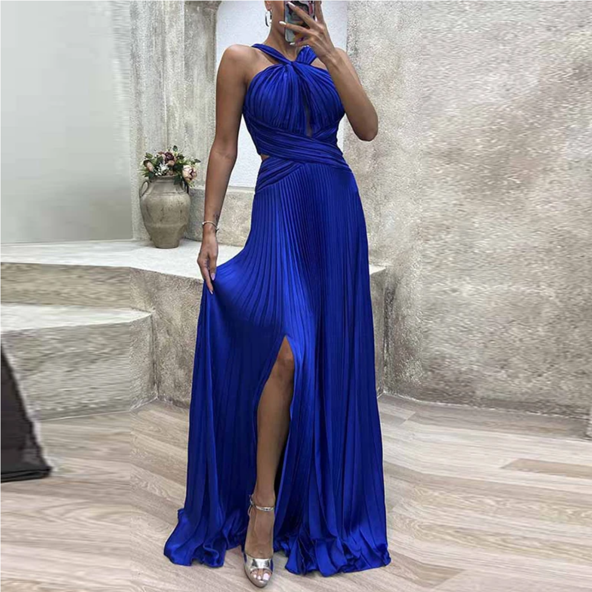 Halter Hollow Out High Waist Slim Maxi Dress