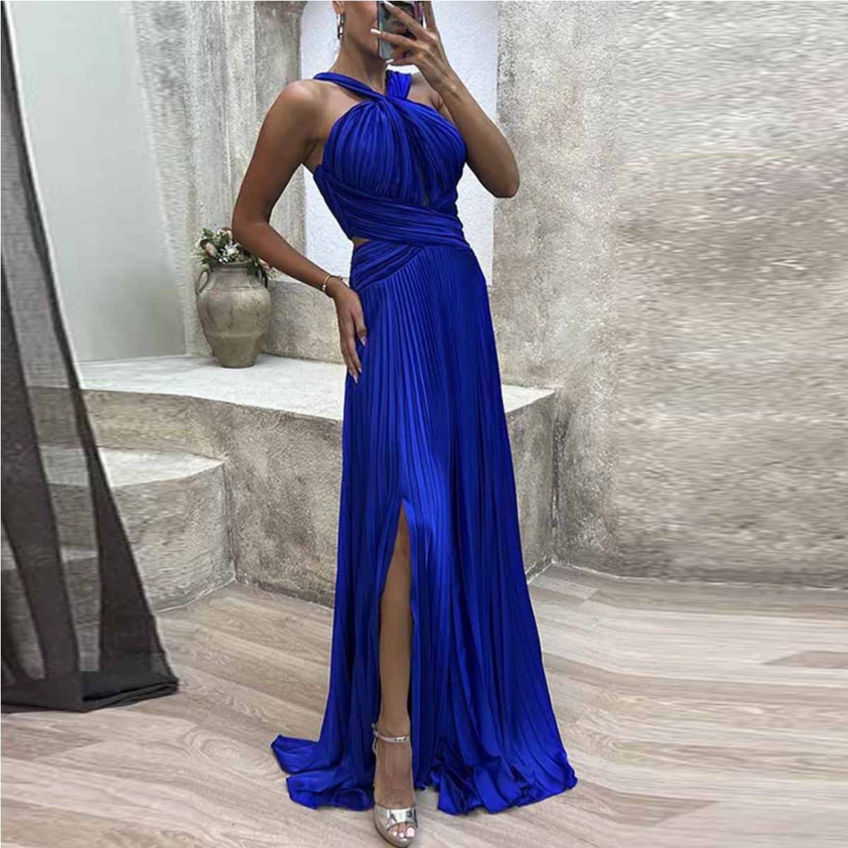 Halter Hollow Out High Waist Slim Maxi Dress