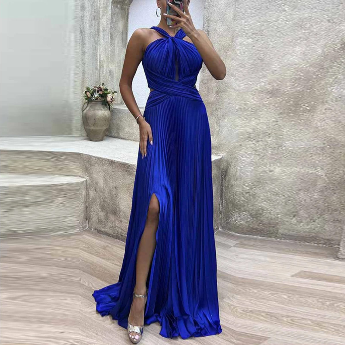 Halter Hollow Out High Waist Slim Maxi Dress