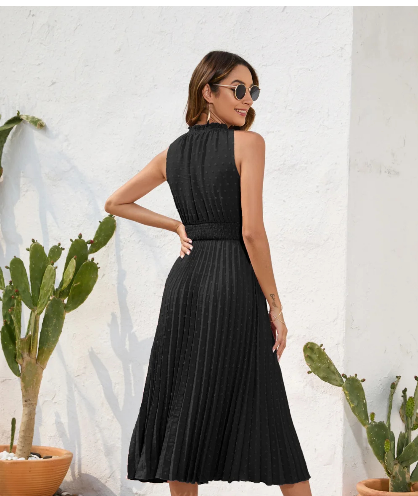 Elegant  Women Summer Casual Slim Sleeveless Pleated A-line Midi Dress