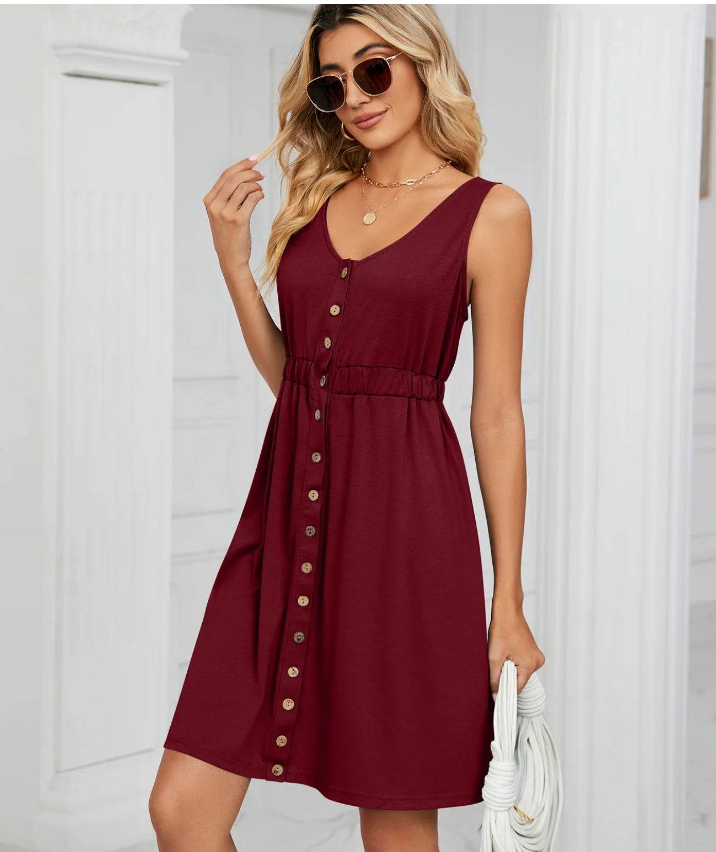 Vintage Elegant 2023 Summer Casual A-Line  O-Neck Solid Sleeveless Pullover Loose Pocket Dress