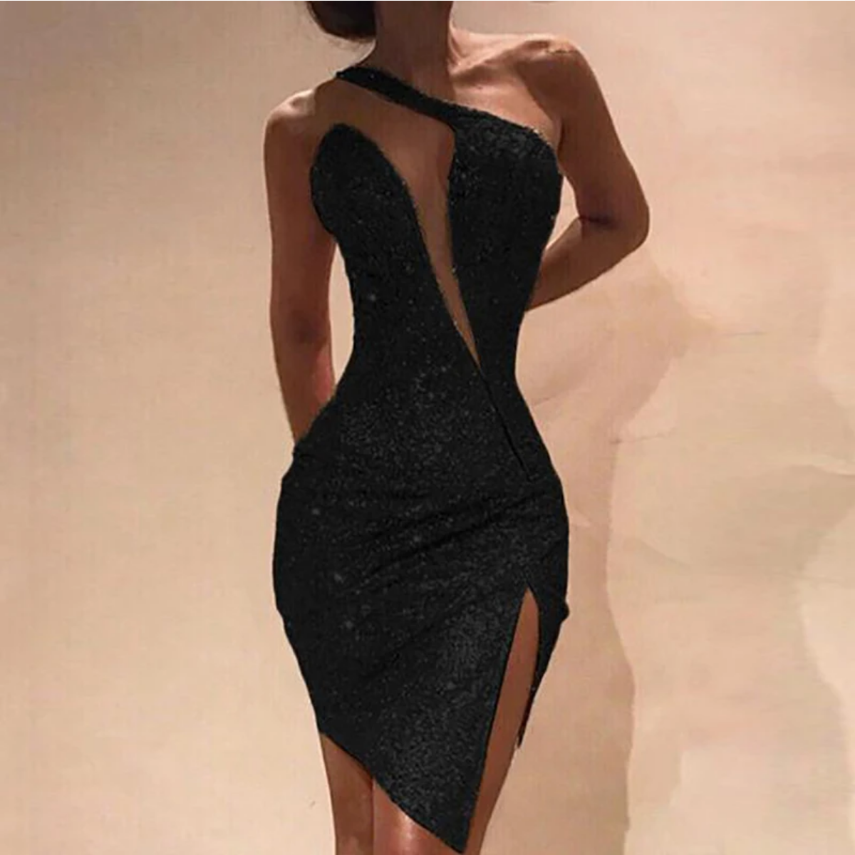Elegant One Shoulder Sleeveless Sequin Mini Dress