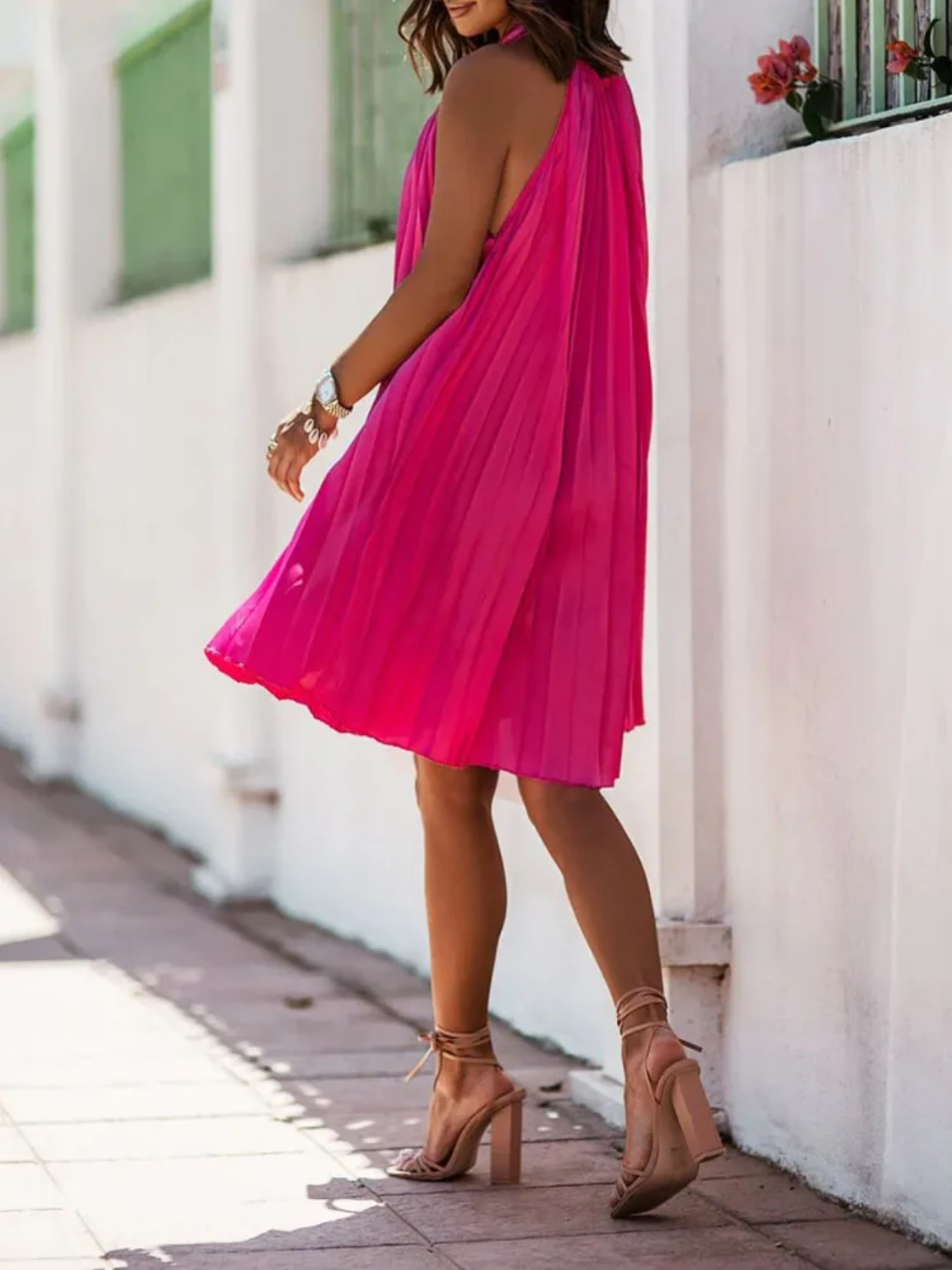 Solid Pleated A Line Dress