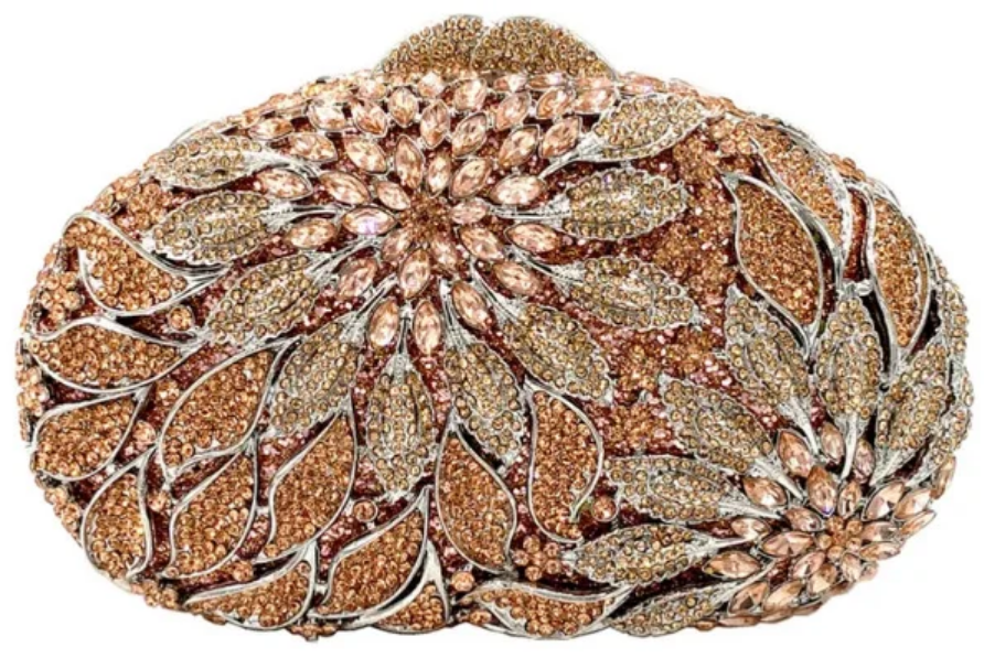Gold Metal Leaves White Crystals Evening Clutch Bags