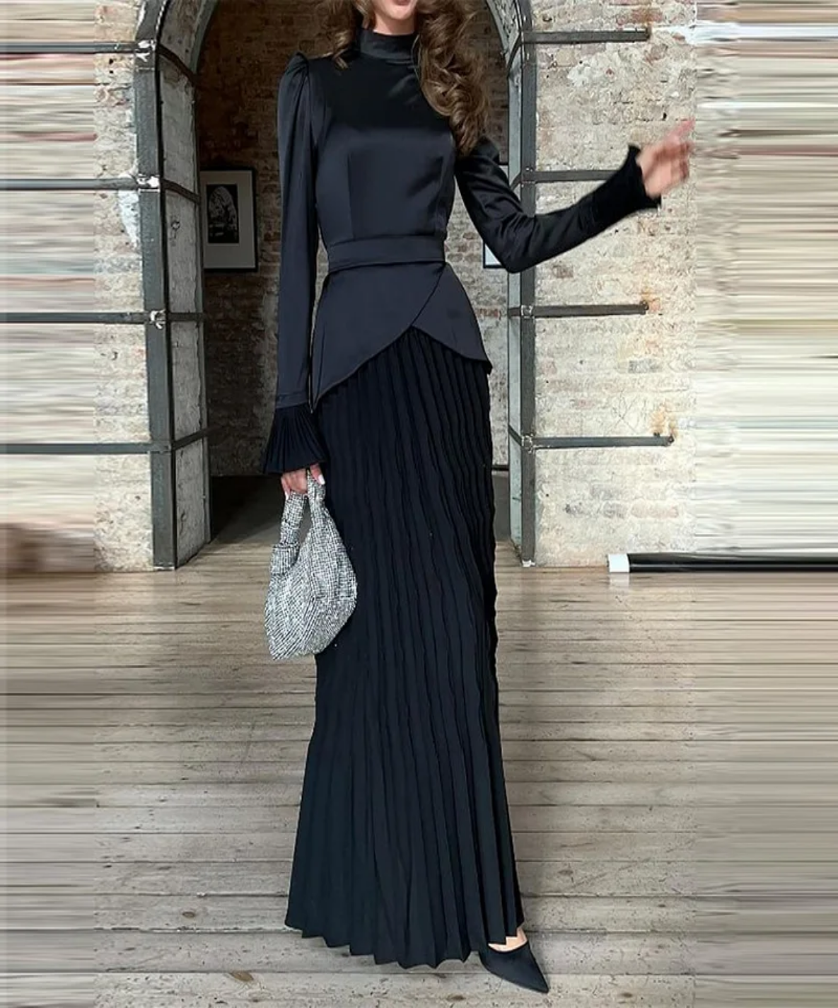 2024 Spring Summer New Solid Color Fashion Vintage Pleated  Dress